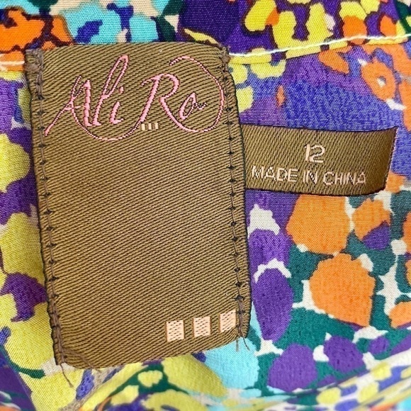 Ali Ro Colorful Floral Pleated Silk Dress Sz 12 - Picture 9 of 10